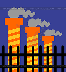 Pipe factory and smoke. Factory fence - vector image