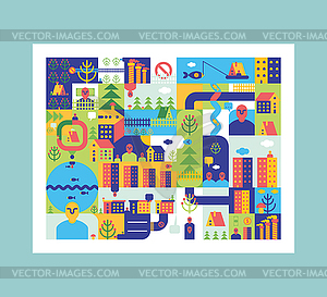 City map Abstract. Town background. Road and street - vector image