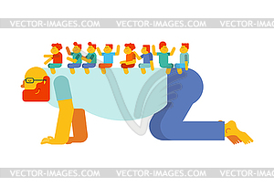 Dad playing horse children on back. Kids are sittin - vector image