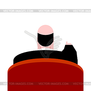 Back of boss shows finger. Businessman - vector clip art