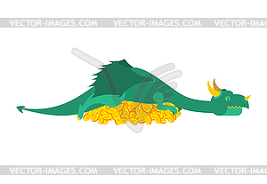 Dragon and bitcoin. Mythical Monster protects crypt - vector clipart