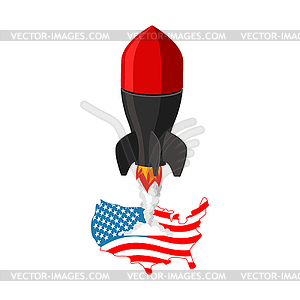 Missile and USA. Map of America and military rocket - vector clipart