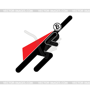 Bitcoinman flying up. Superhero Pictogram. Super - vector clipart