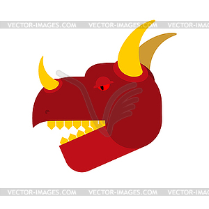 Red Dragon head. Mythical Monster with wings. - vector image