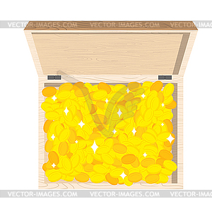 Сундук с открытым золотым видом. Коробка с золотыми монетами - векторный графический клипарт