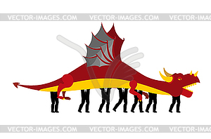 Dragon costume and people Chinese traditional dance - vector clipart / vector image