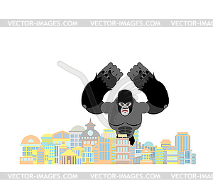 Горилла в городе. Rampage Big Monkey уничтожает город - векторное изображение клипарта