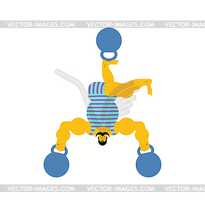 Retro strongman and weight. Vintage Sportsman. - vector clipart