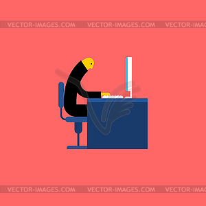 Office life. Manager at computer - vector image