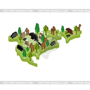 North America map animal Isometric style. flora - vector image