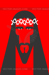 Лицо Иисуса Христа. Сын богов. Библейский религиозный - векторный клипарт / векторное изображение