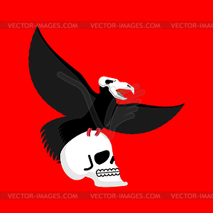 Black bird with skull. Crow of death - vector clipart