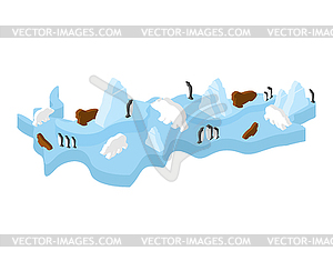 Antarctic Isometric Map Animal and plants. North - vector image