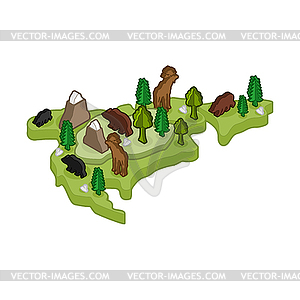 North America map animal Isometric style. flora - vector image