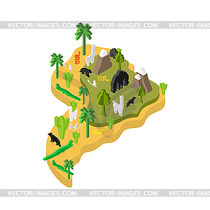 South America Isometric Map Animal and plants. flor - vector clipart