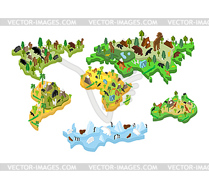 World map animal Isometric style. Earth continent - vector image