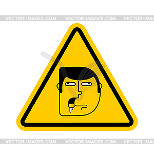 Attention stupid. Caution blunt. Road yellow Warnin - vector image