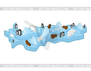 Antarctic Isometric Map Animal and plants. North - vector image