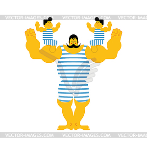 Sports strong family dynasty. Retro strongman and - vector clipart