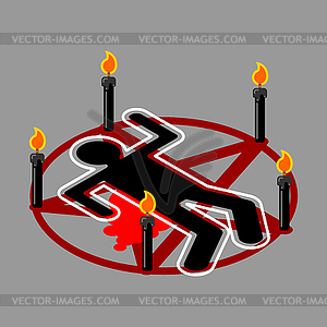 Ritual sacrifice. Pentagram of devil. Satan sign. - vector image