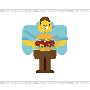 Fat guy and hamburger. obesity man and burger. - stock vector clipart