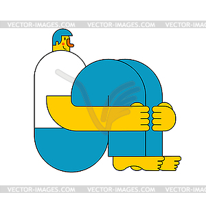 Man sits hugging himself  - vector clipart