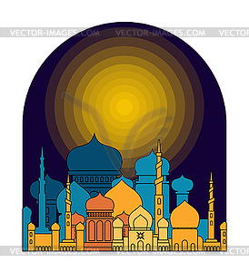 Mosque is night. Islamic religious building. - vector EPS clipart