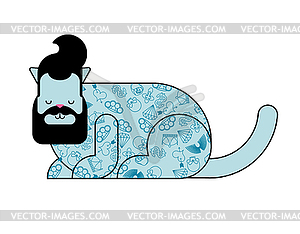 Cat Hipster with beard and tattoo. Fashionable - vector image