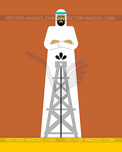 Arabian man and oil pump. OAE guy - royalty-free vector image