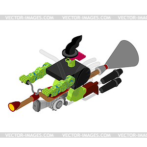 Witch on racing broom Isometric. Broomstick Speedin - vector clip art