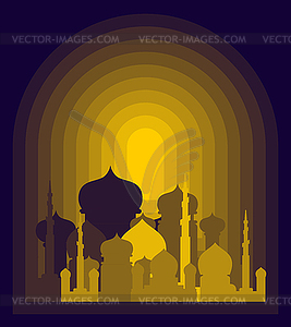 Mosque is night. Islamic religious building. - vector clipart