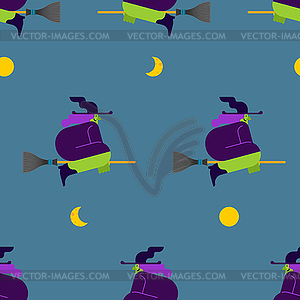 Witch on broom pattern seamless. Halloween - vector image