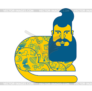 Cat Hipster with beard and tattoo. Fashionable - royalty-free vector image