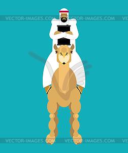 Arabian man on camel and oil barrel OAE guy - vector clipart