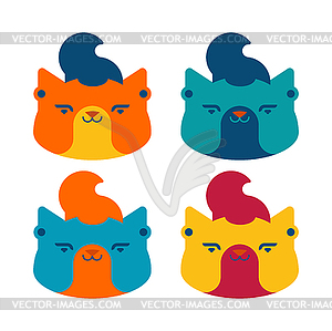 Cat Hipster face set. Fashionable hair and tunnels - vector image