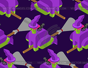 Witch on broom pattern seamless. Halloween - vector image