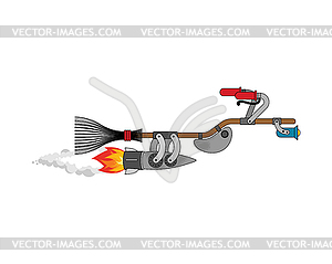 Witch broom racing . Broomstick Speeding turbo. - vector clip art