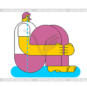 Man sits and cries. Tears and grief - vector image