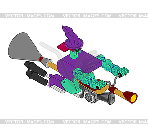 Witch on racing broom Isometric. Broomstick Speedin - vector clipart