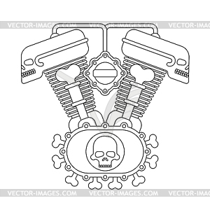 Engine bike Skull. Biker club sign. Motor motorcycl - vector clipart