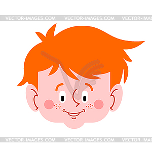 Красное лицо мальчика. Рыжеволосый ребенок с веснушками - векторное изображение EPS