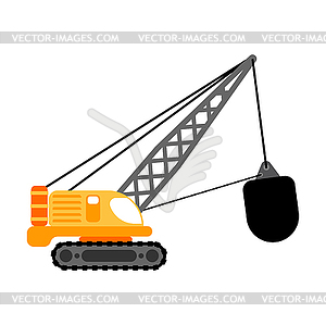 Crane with wrecking ball . Construction machinery - vector clip art