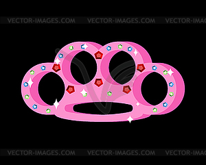 Pink brass knuckle with diamonds. Female weapons. - vector clipart / vector image