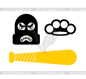 Criminal set icon. Robber sign. brass knuckles and - vector clipart / vector image