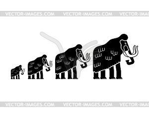 Mammoth family . Prehistoric elephant Flock. Giant - vector image