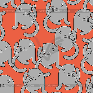 Cat licks itself pattern seamless. Home pet - vector image