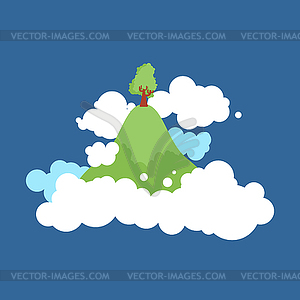 Flying Island in clouds in sky - vector image