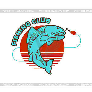 Fish and fishing rod emblem. Fishing club - vector clip art