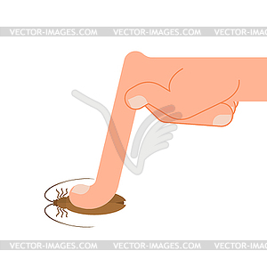 Finger presses touch Cockroach. Hand Press Insect. - vector clipart