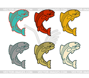 Carp japan fish set. folk asian koi - vector clip art